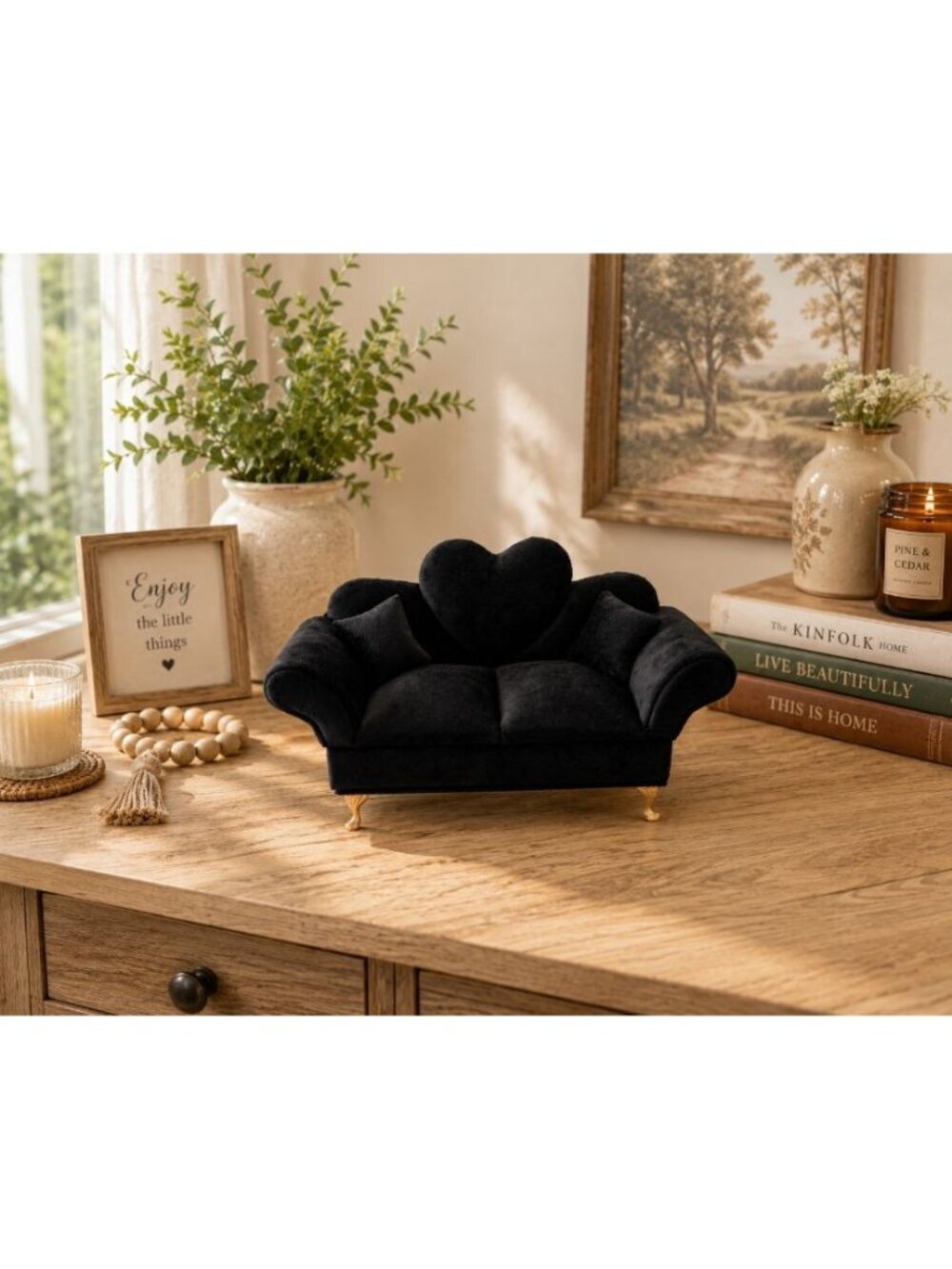 New Black Solid Shabby Chic Doll Sofa Jewelry Box Organizer Couch Jewelry Box